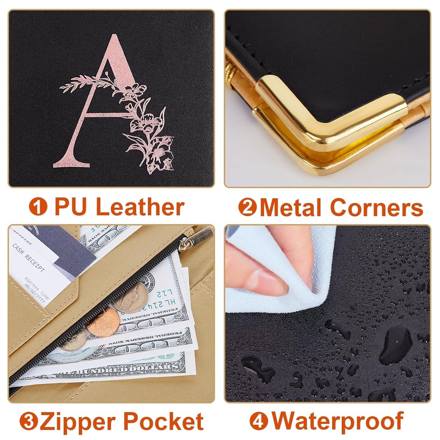 Alphabet Server Book for Waitress, Leather with Zipper Pocket, Fits Server Apron