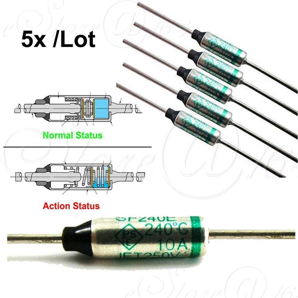 5x SF240E SEFUSE Cutoffs 10A 250V Thermal Fuse 240°C Overload Protect For Cooker