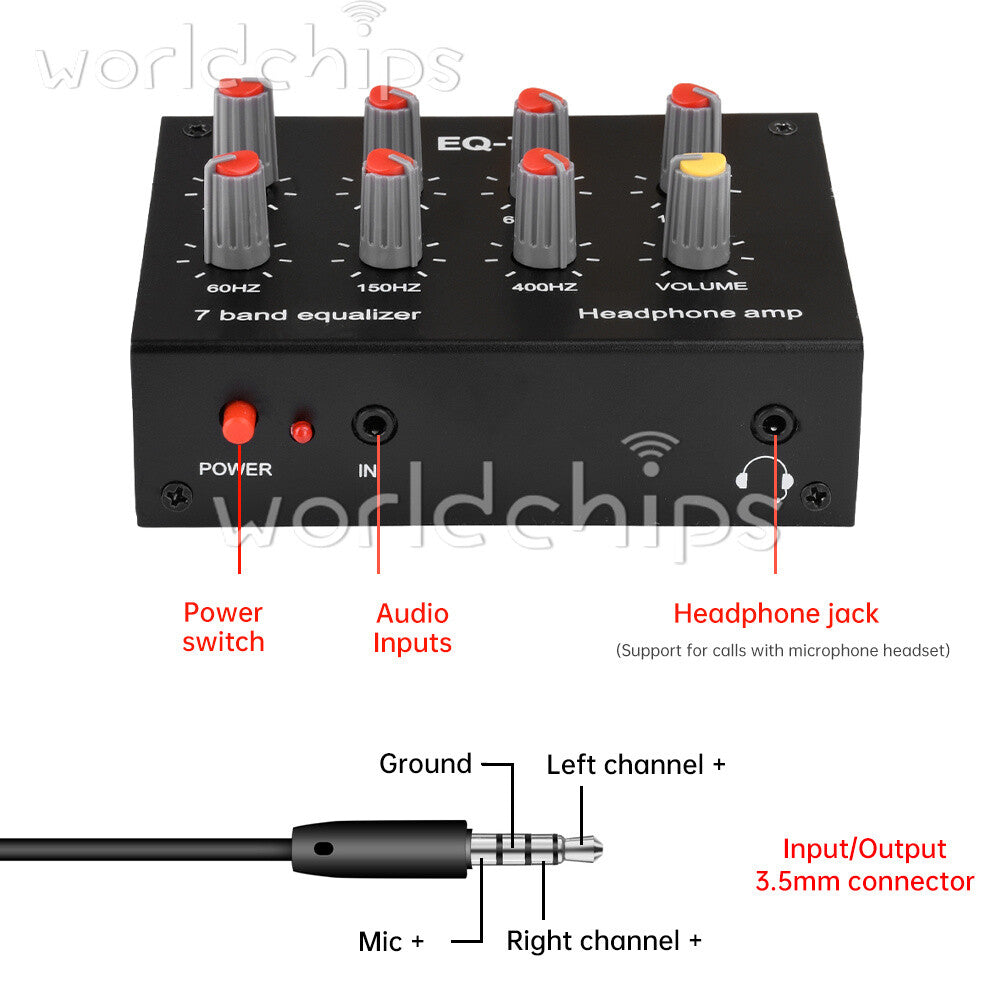 Audio EQ-7 Audio Signal Preamplifier 7 Band Equalizer Adjust Car Phone Amplifier
