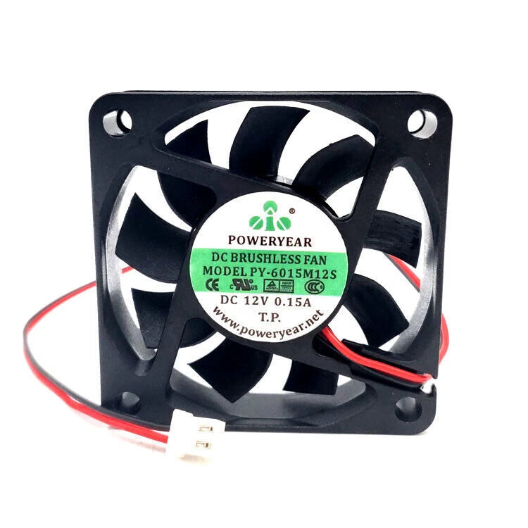 POWERYEAR PY-6015M12S 12V 0.15A 6015 6CM 2-wire chassis cooling fan