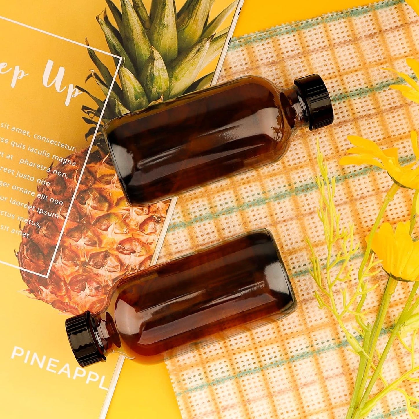 24 Pack 4 Oz Amber Glass Bottles, 120Ml Boston round Sample Bottles with Black P