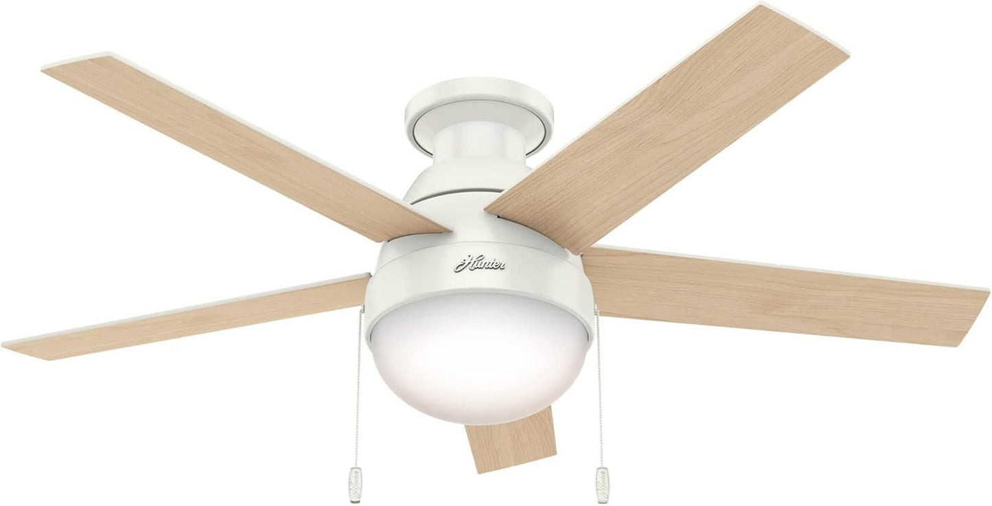 46 Inch Indoor Ceiling Fan with LED Light, Anslee 59269, White, Pull Chain