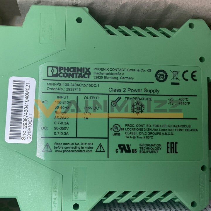 One Phoenix Contact MINI-PS-100-240AC/2X15DC/1 power supply 2938743