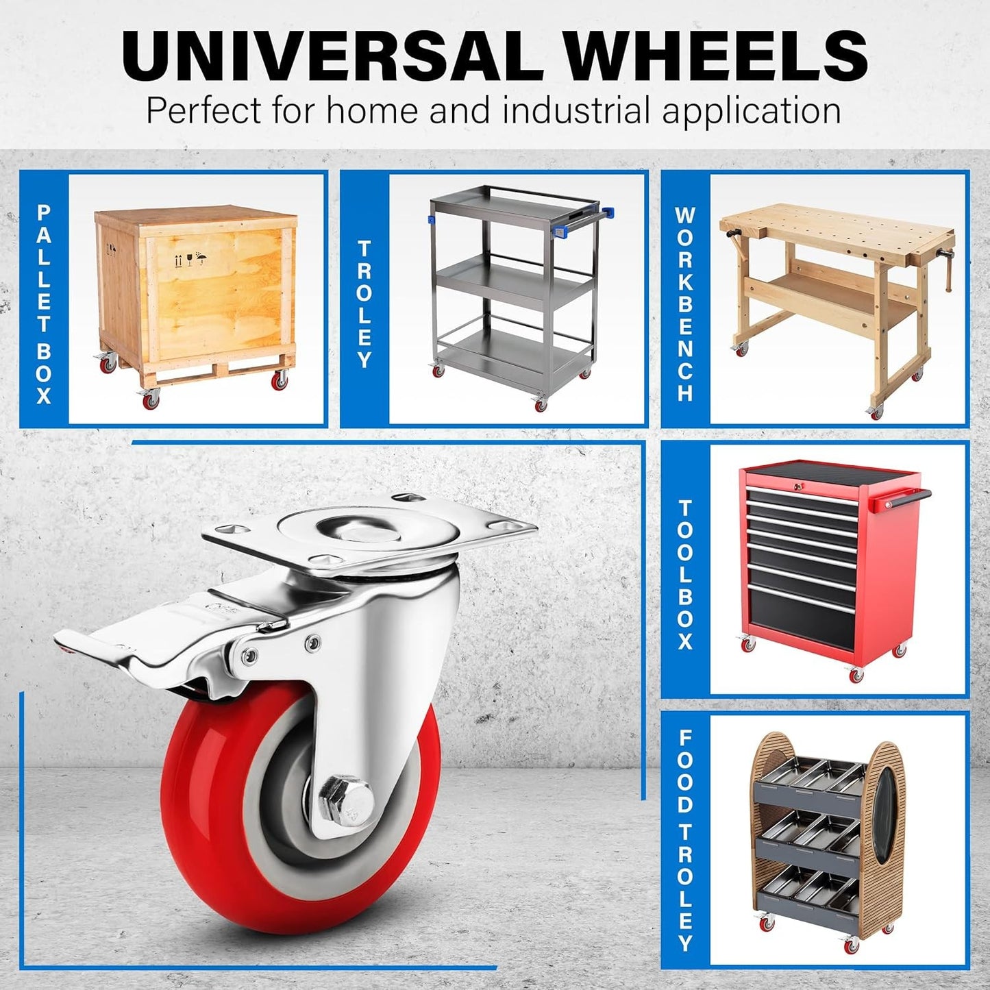 4 Inch Caster Wheels Heavy Duty Casters Set of 4 (2200Lbs Load Capacity) Lockabl