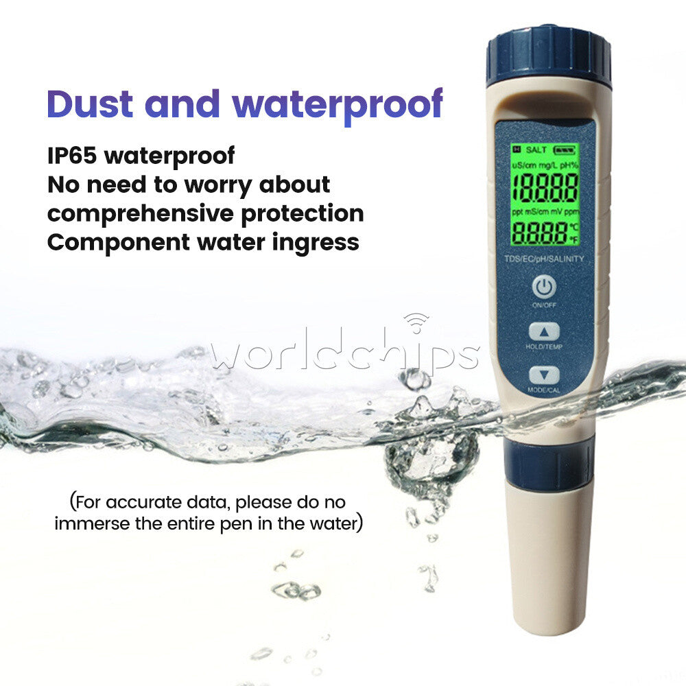 5 in 1 pH Tester Digital PH Tester Pen 0.01 High Accuracy IP65 Water Testing Kit