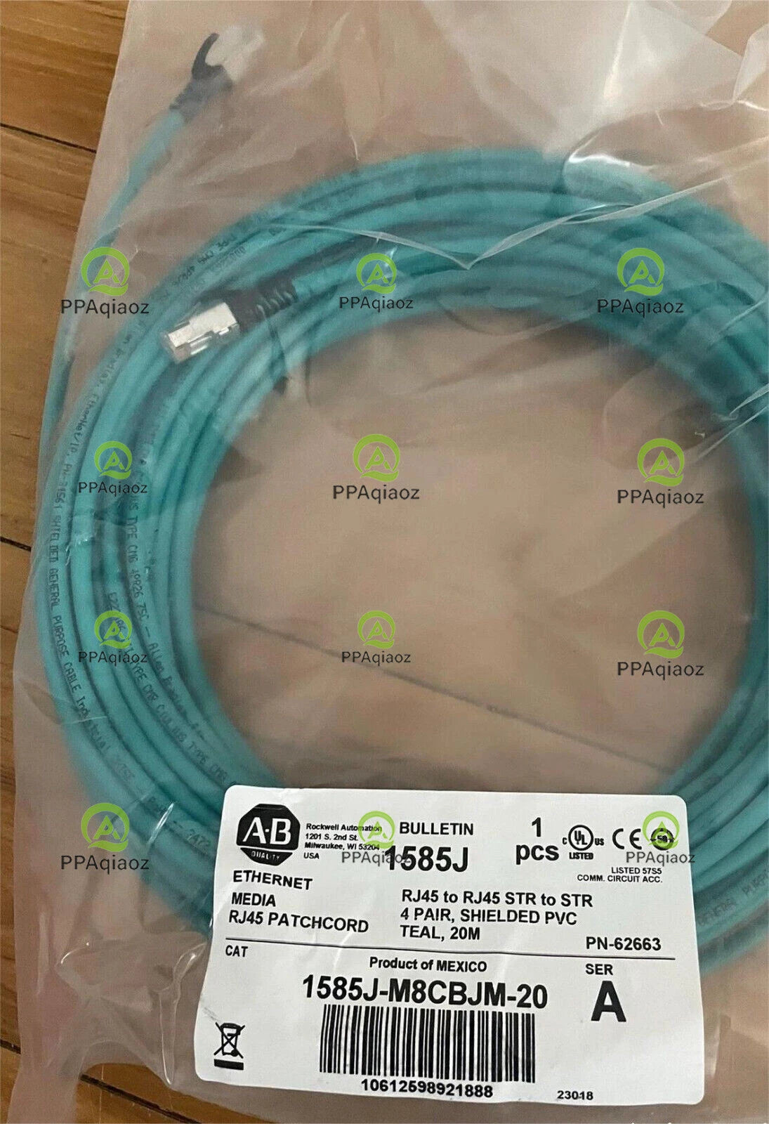 AB   1585J-M8CBJM-20 RJ45 to RJ45 STR TO STR 4Pair SHIELDED PVC TEAL 20m