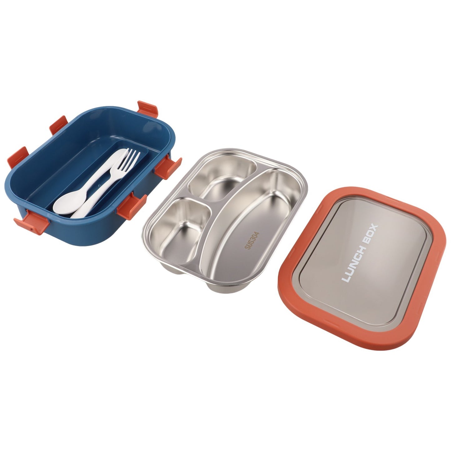Three Compartment Stainless Steel Lunch Box Leakproof Container for Adults