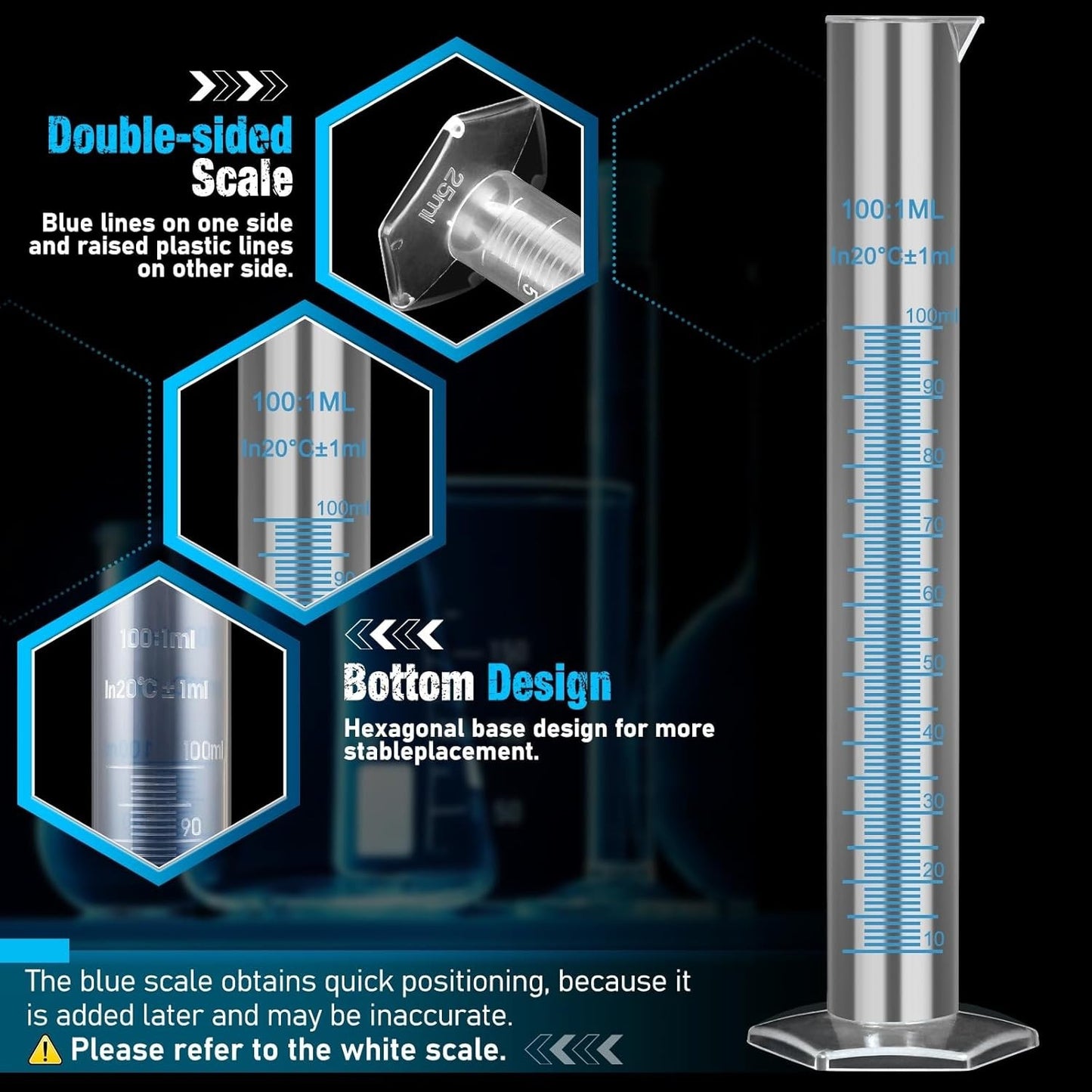 Plastic Graduated Cylinders and Beakers with 5 Pipettes, 10Ml 25Ml 50Ml 100Ml Cy