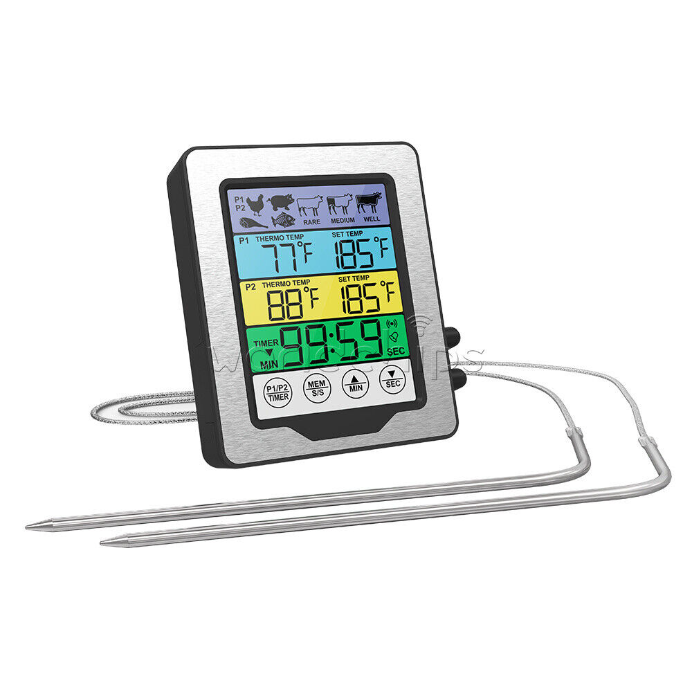 Touch Screen Backlight Dual Probes Kitchen Cooking Food BBQ Meat Thermometer