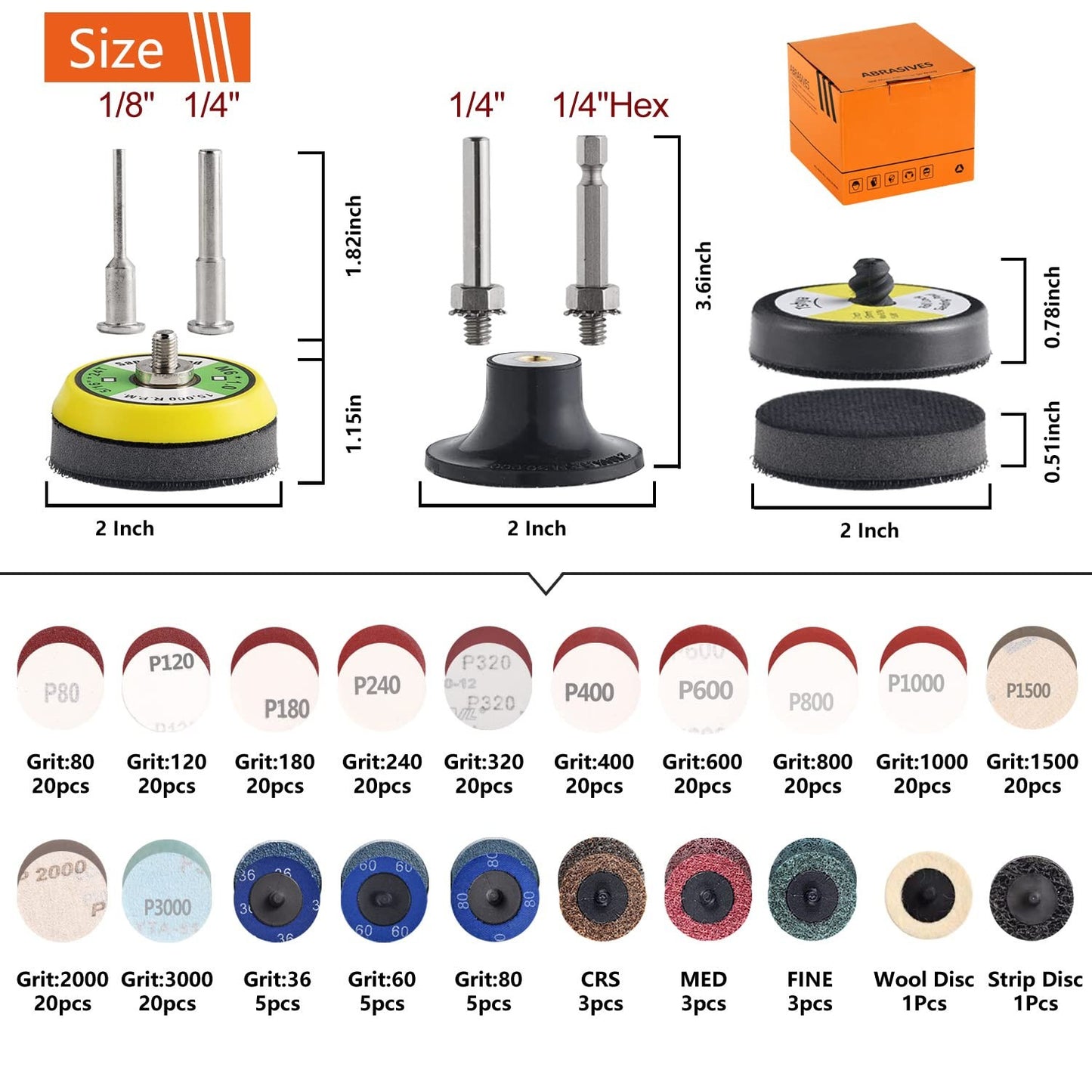 270Pack 2Inch Sanding Discs Pad Variety Kit for Drill Grinder Rotary Tools Die G