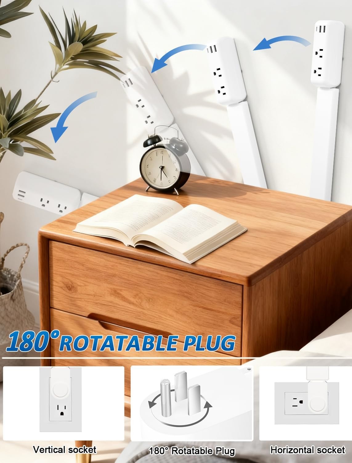 Outlet Extender Stick, 22"-34" Vertical, 2 AC Outlets & USB Ports, Rotating