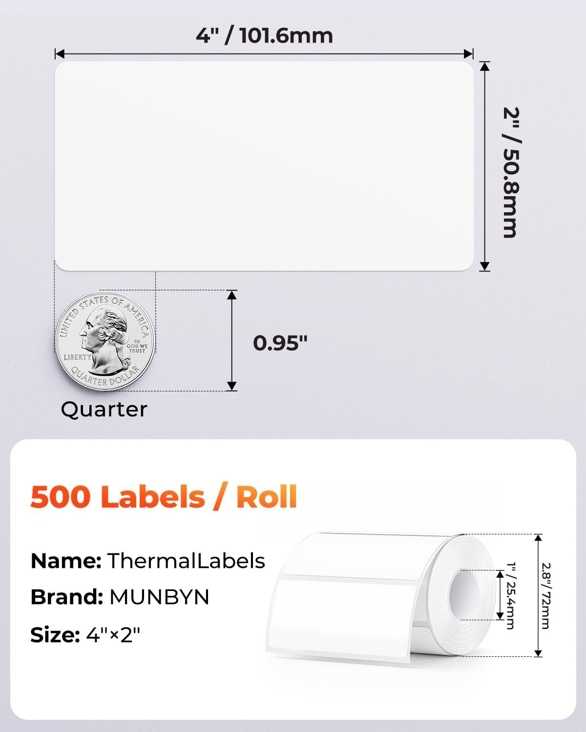 4” X 2” Direct Thermal Labels, Thermal Printer Stickers, Strong Adhesive & Perfo