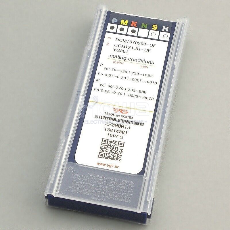 10pcs/Box YG DCMT070204-UF YG801 DCMT21.51-UF Carbide Inserts CNC Turning Blade