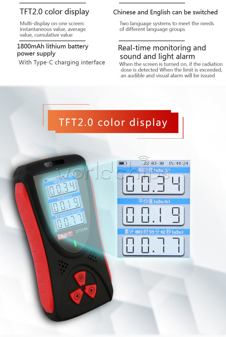 UNI-T UT334A Geiger Counter Electromagnetic Radiation Detector Xβγ-ray Detection