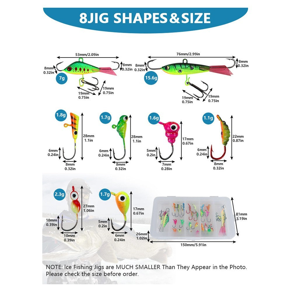 Ice Fishing Jigs 28pcs Small Perch Jigging Sinking Lures for Pike Fishing