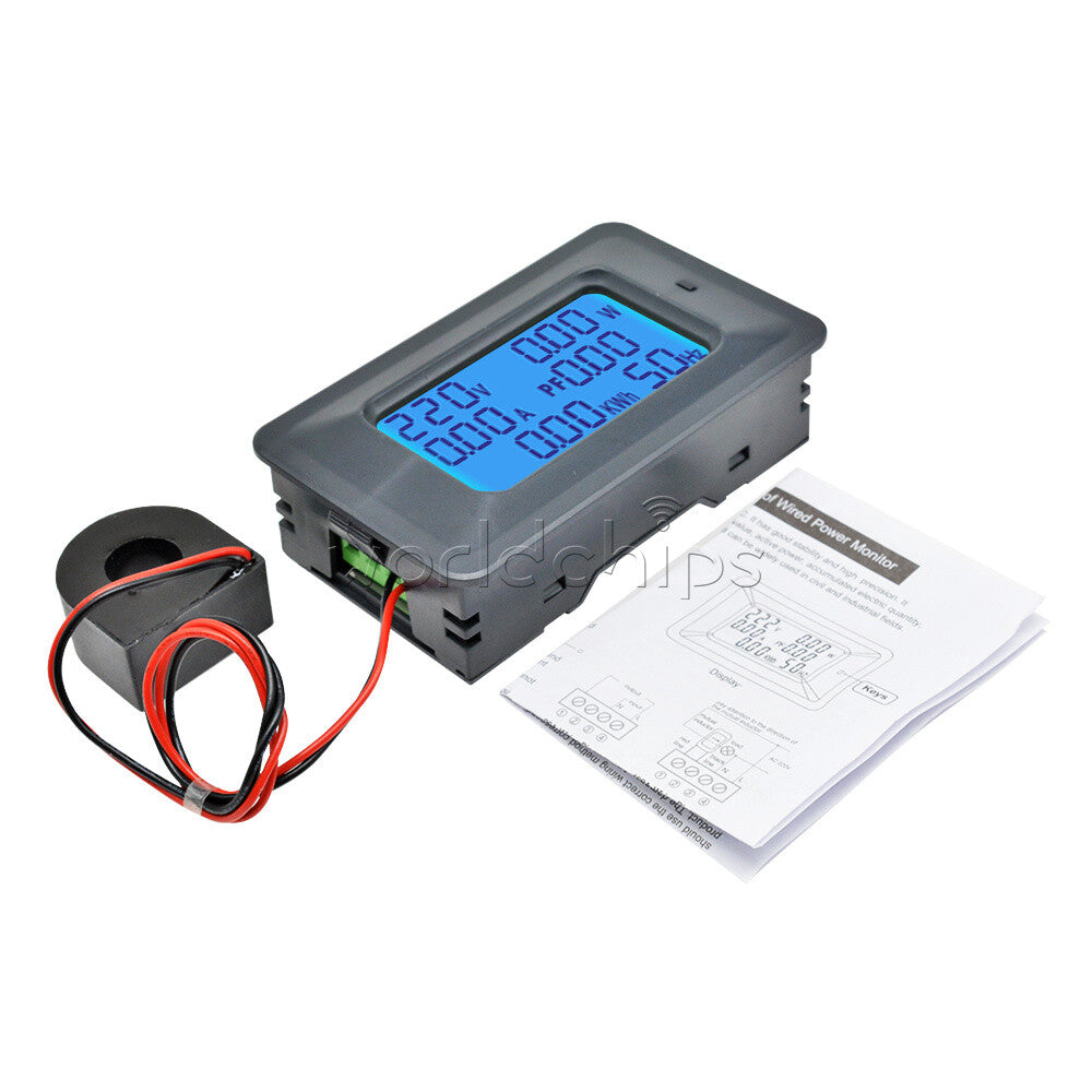 100A 110V-250V Current 6-in-1 Digital LCD Panel Power Monitor Ammeter Voltmeter