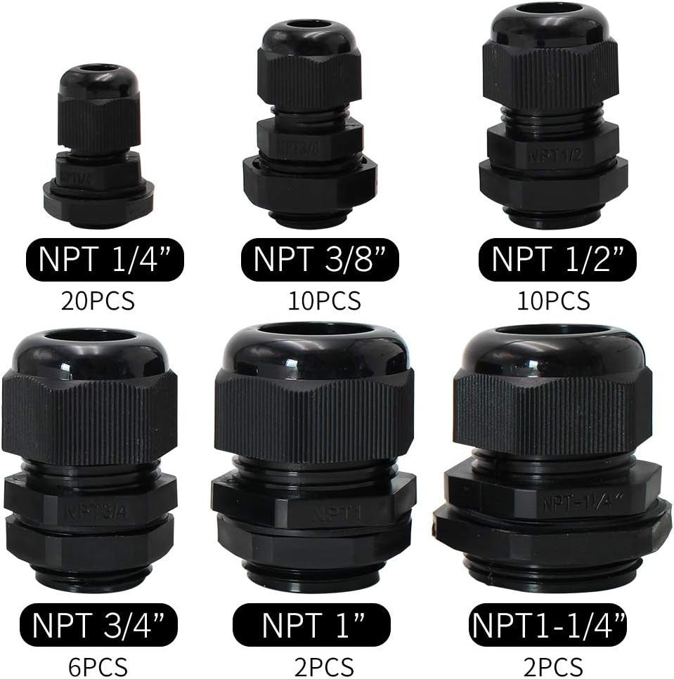 Cord Grip Cable Glands Kit for Electrical Box NPT Waterproof Nylon Strain Relief