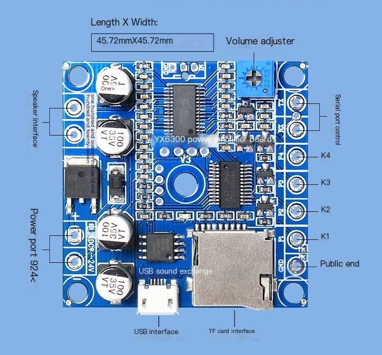 Sensor or Switch Activated Single MP3 player module YX6300 With Load Output-2