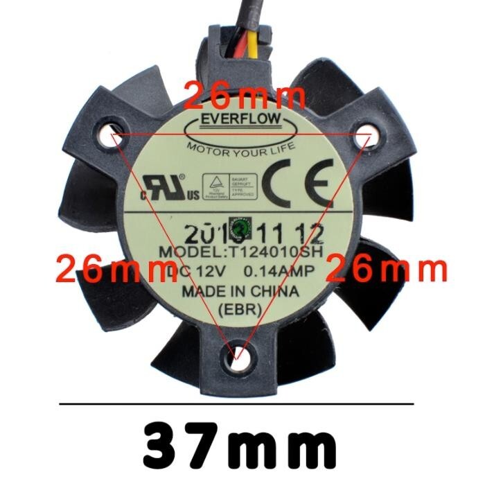 T124010SH Diameter 37mm hole distance 26mm 12V 0.14A router Industrial fan