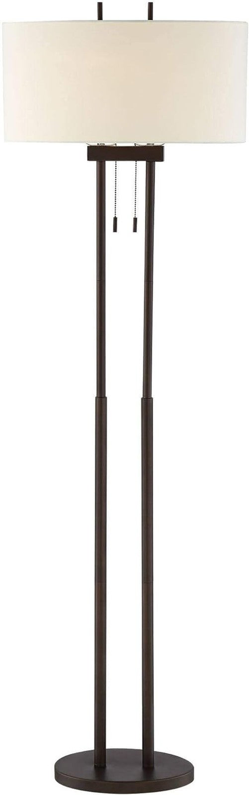 62" Modern Standing Floor Lamp, Twin Pole Design with White Fabric Shade