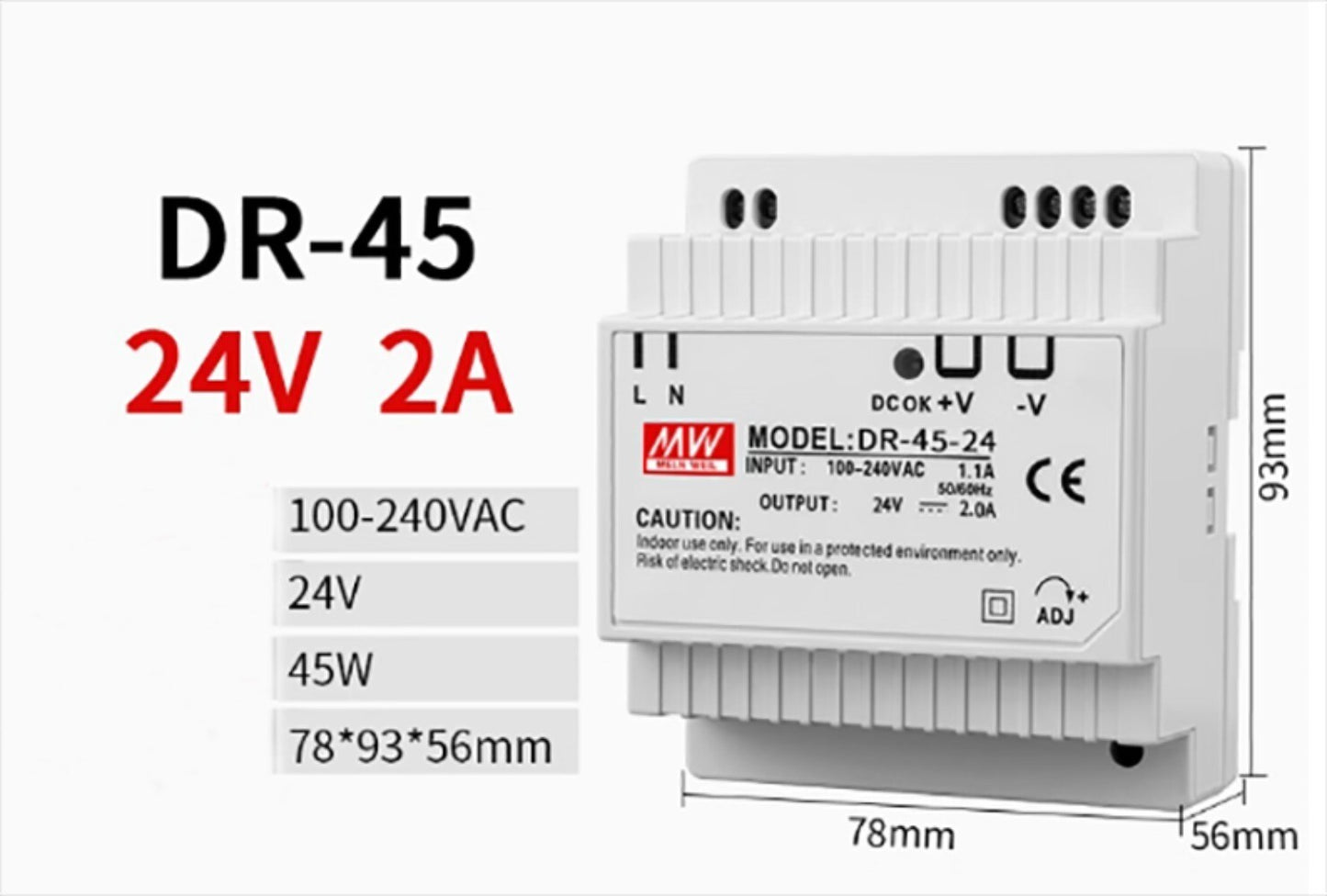 Meanwell DR-45-24 V2A rail switching power supply card rail transformer