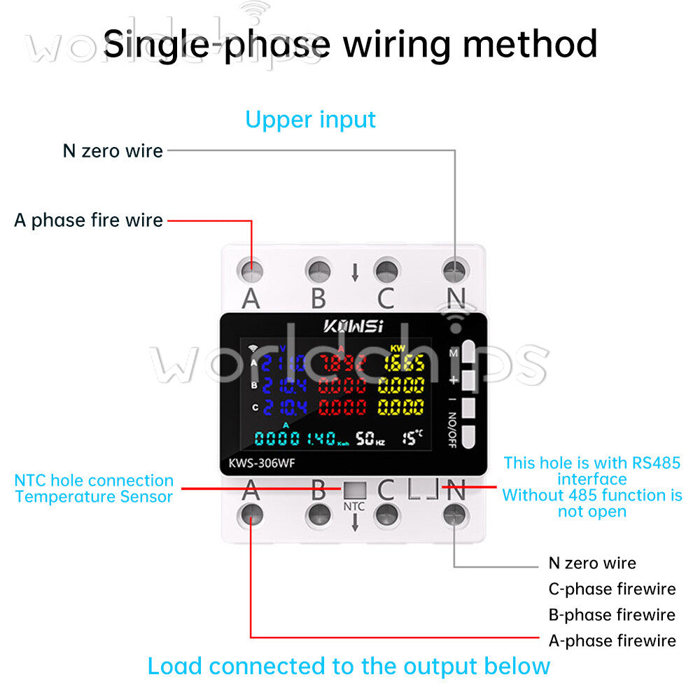 Electricity 3 Phase 4 Wire Energy Meter AC Power DIN Rail Wattmeter Consumption