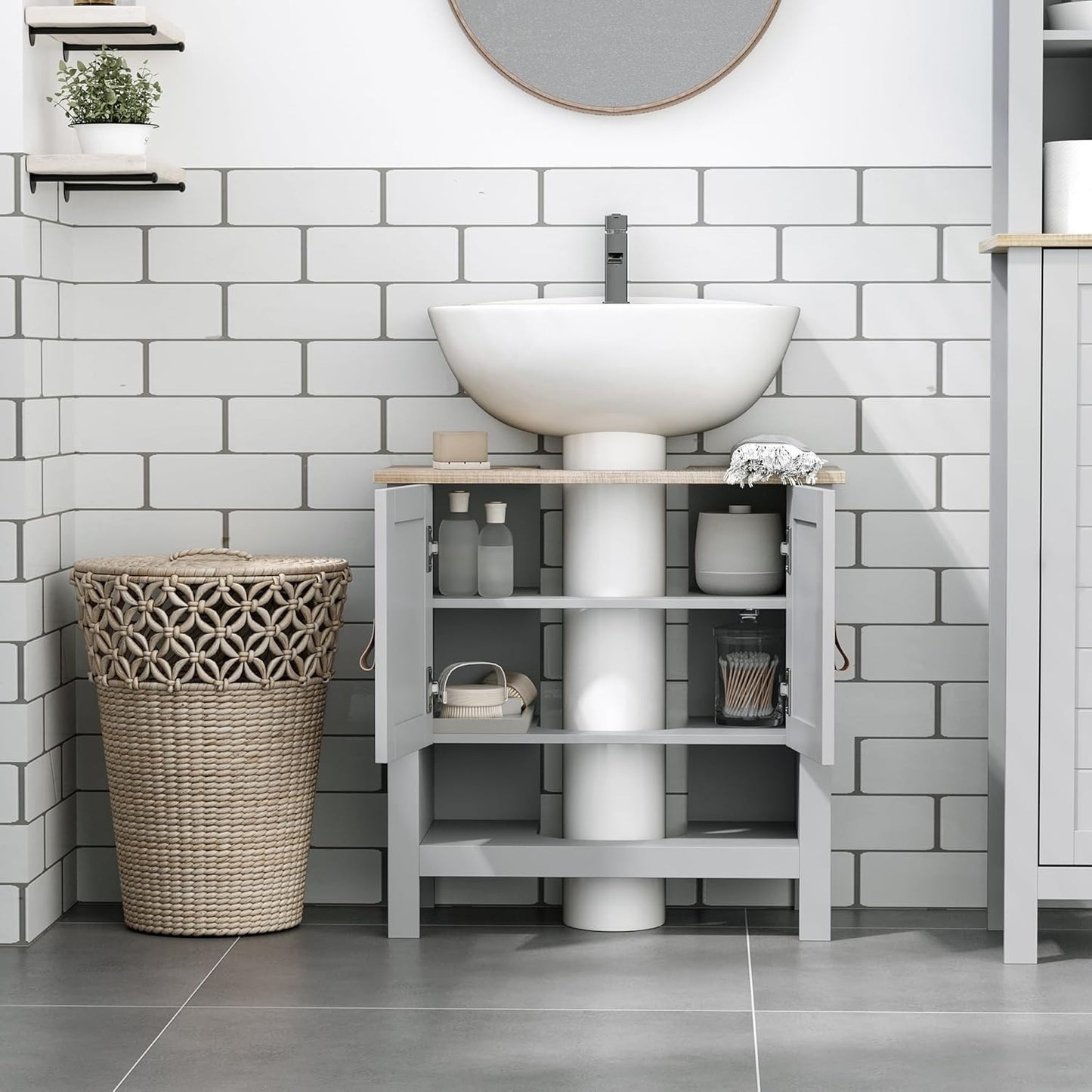 Pedestal Sink Storage Cabinet, under Sink Bathroom Vanity with Adjustable Shelf