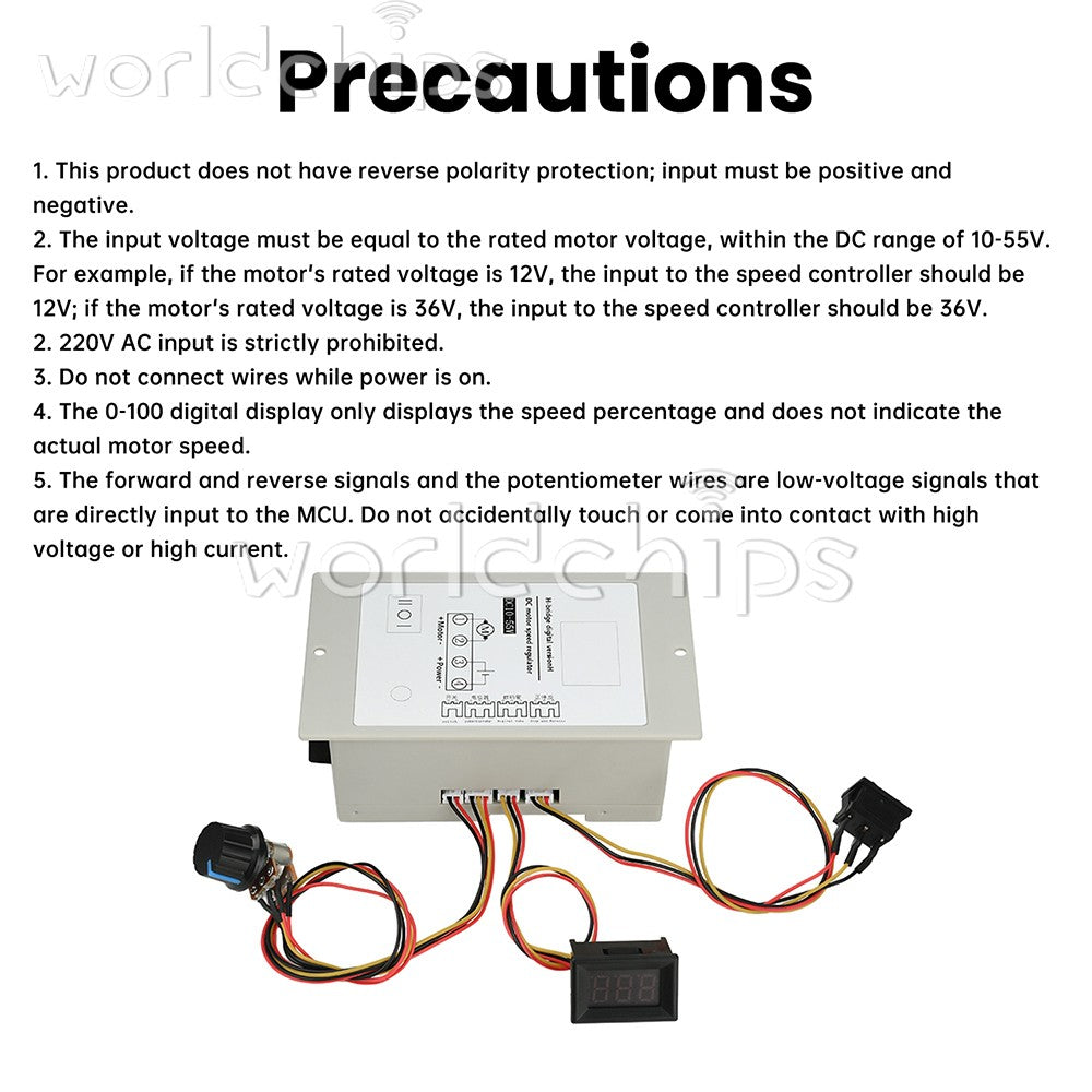 DC 10-55V 20A H-Bridge DC Brushed Motor Speed Controller with Digital Tachometer