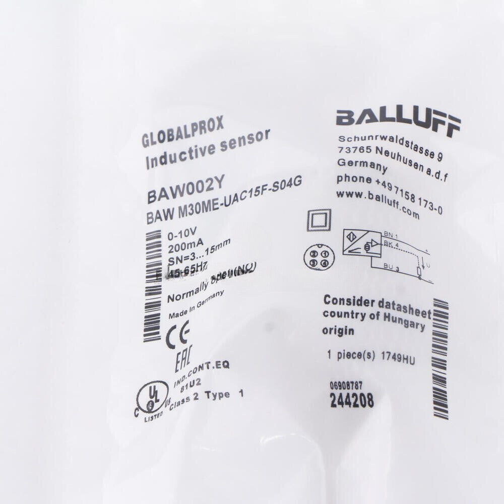 one  BALLUFF BAW002Y BAW-M30ME-UAC15F-S04G BAW M30ME-UAC15F-S04G