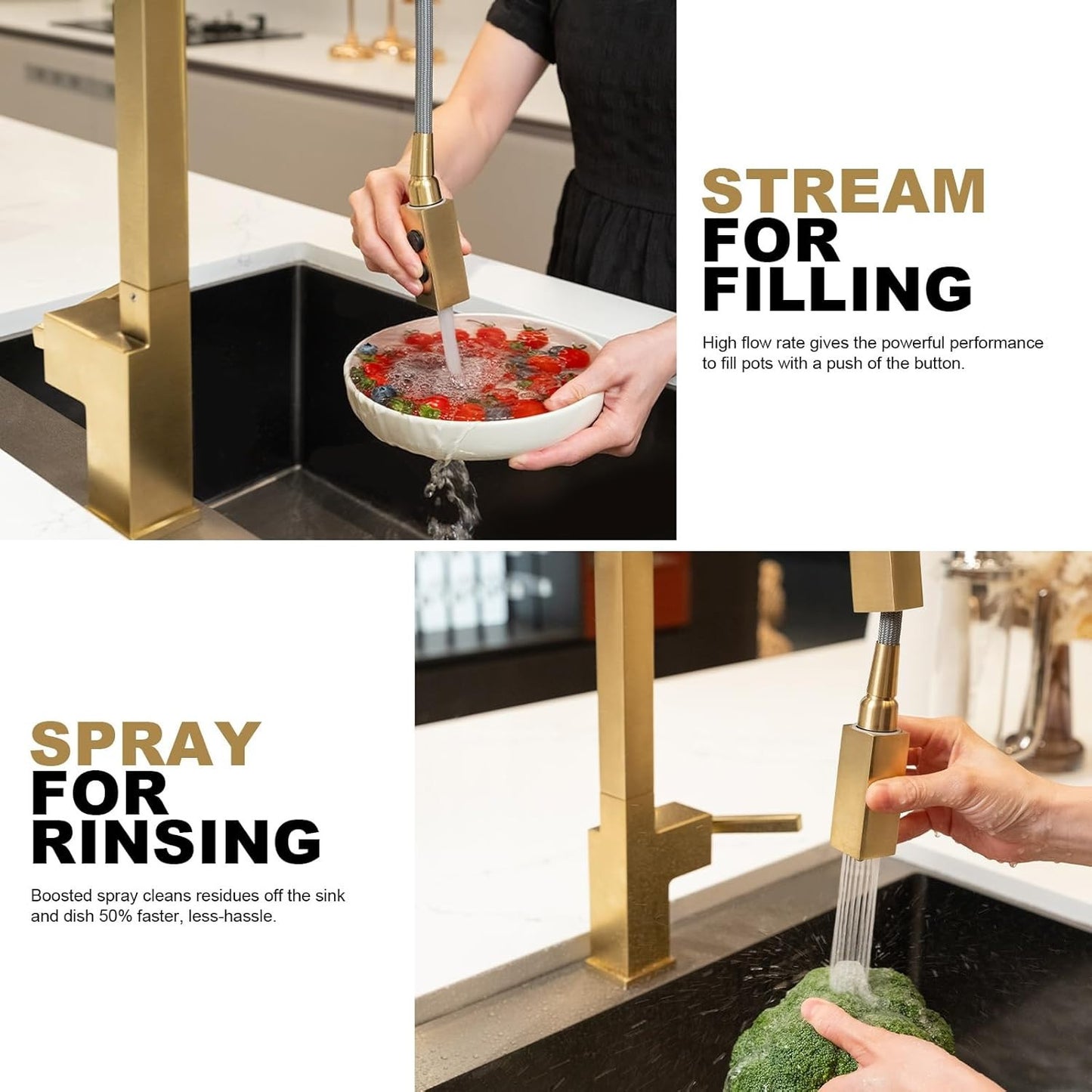 Brushed Gold Kitchen Faucet, Single Handle with Magnetic Pull Down Sprayer