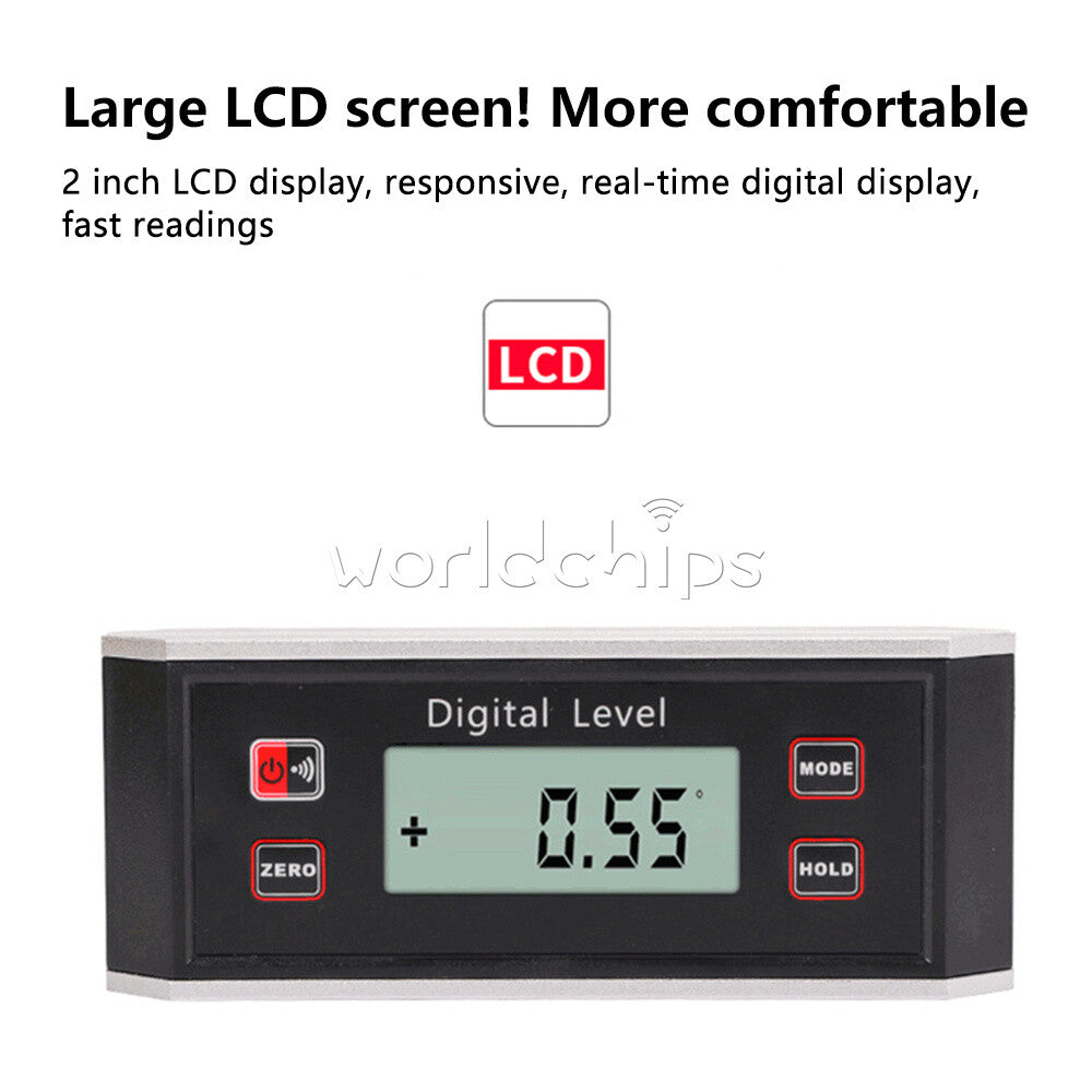 4*90°Magnetic Digital Inclinometer Level Box Protractor Angle Finder Bevel Gauge