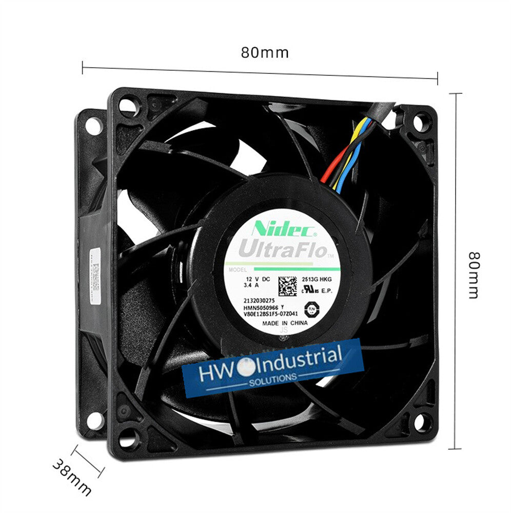 1/piece Nidec V80E12BS1F5-07Z041 4-wire 8038 12V 3.4A 8CM Server Cooling Fan