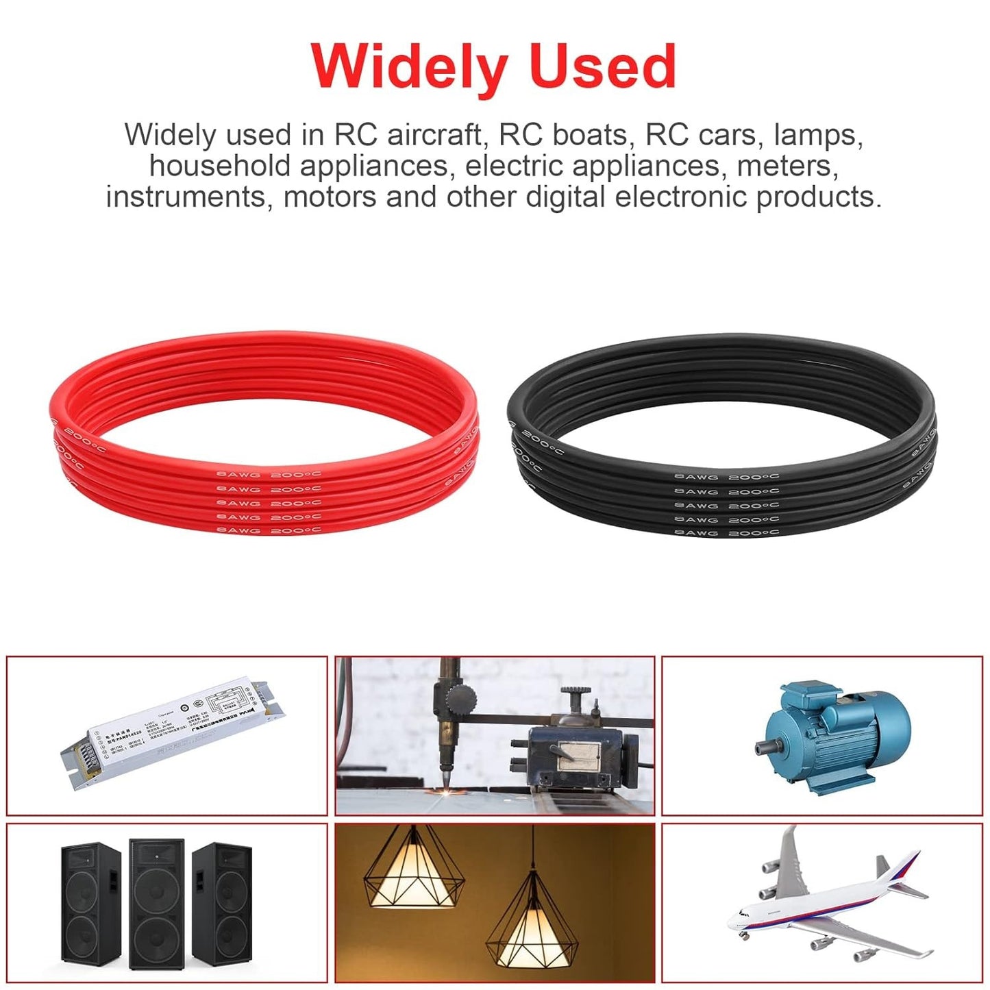 8 AWG Gauge Silicone Wire Electrical Cable（10Ft Red &10Ft Black） Soft & Flexible