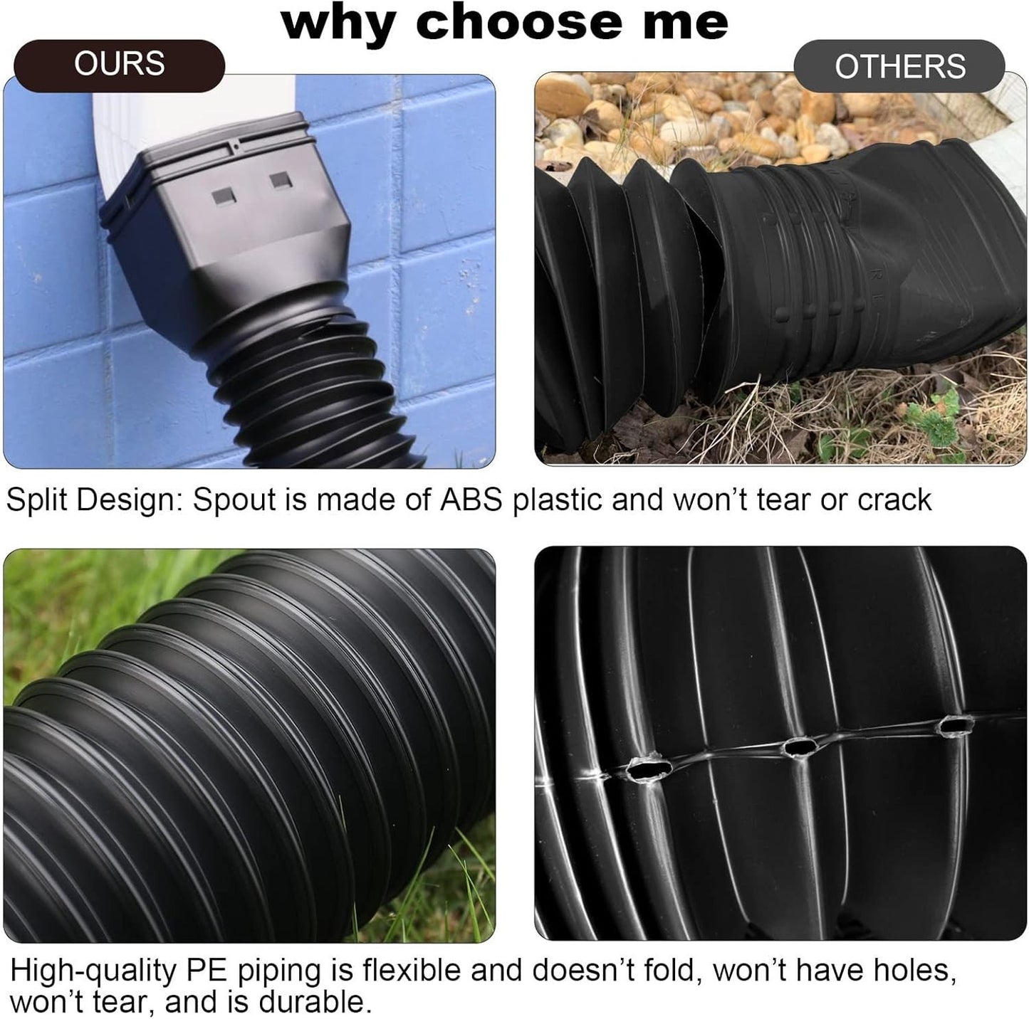 11.5Ft Long Gutter Downspout Extensions Flexible, Drain Downspout Extender, down