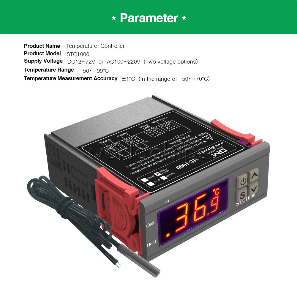 2PCS Mini STC-1000 All-Purpose Temperature Controller Thermostat Aquarium Sensor