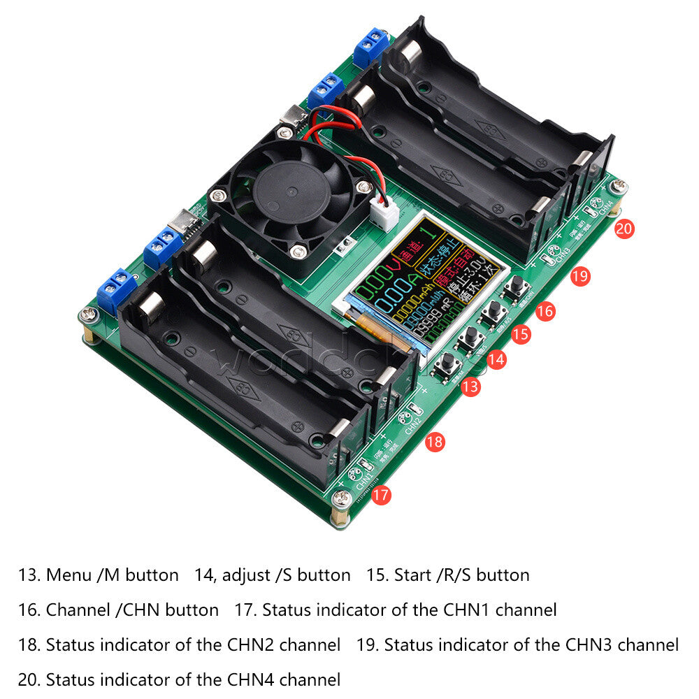 4Channel 18650 Battery Capacity Resistance Tester Auto Charging Discharge Module