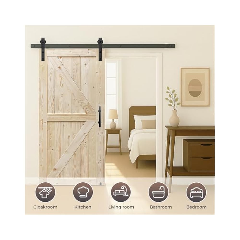 Knotty Pine Barn Door 36x84 Inch, 6.6FT Sliding Hardware Kit, Easy Assembly