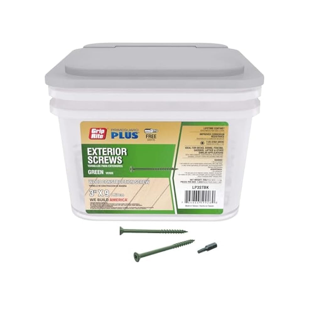 PrimeGuard Plus No. 9 Wire, 3-in Deck Screws, Green Star Flat Head, 25 lb Pack