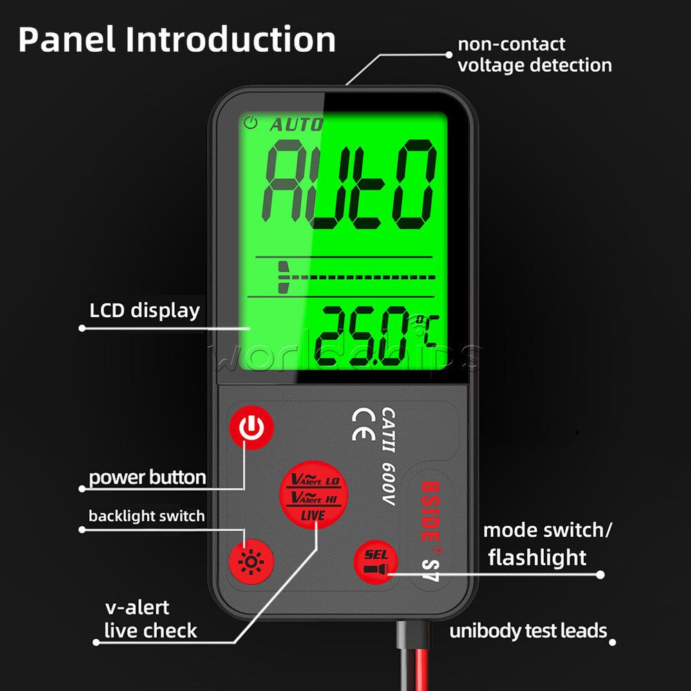 BSIDE ADMS7 Digital Backlight Multimeter DC/AC 600V Voltage Detector 6000Counts
