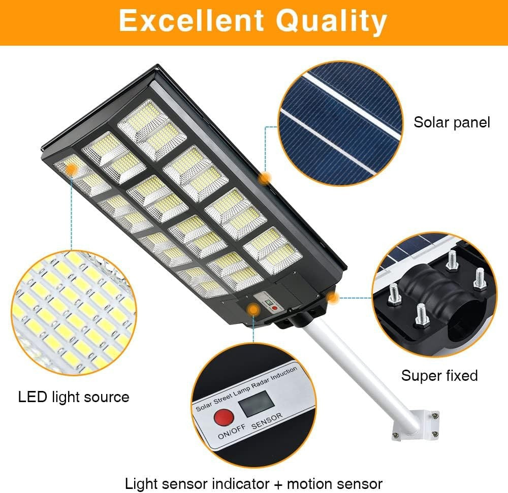12000W Solar Street Light, 100000 Lumens Dusk to Dawn Motion Sensor