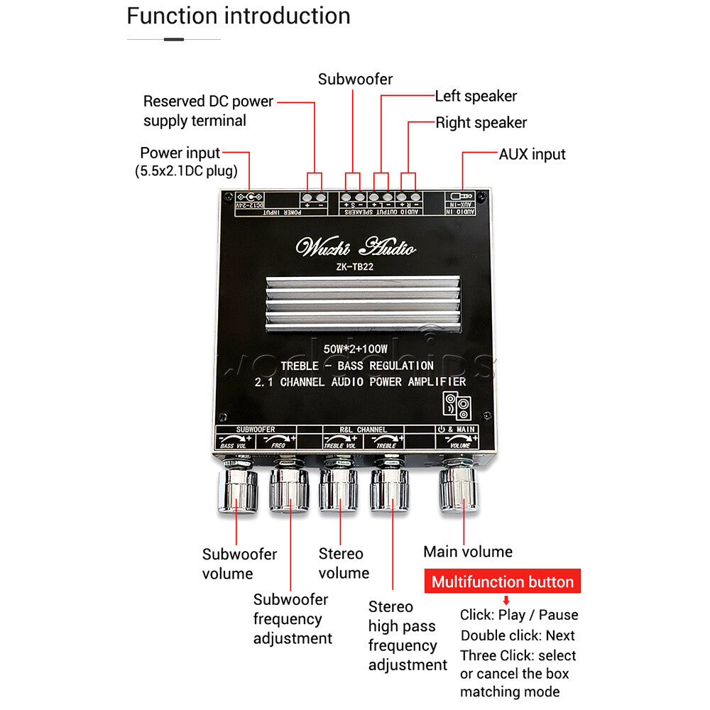 2.1 Channel Bluetooth Audio Power Amplifier Board TWS True Wireless 50WX2+100W