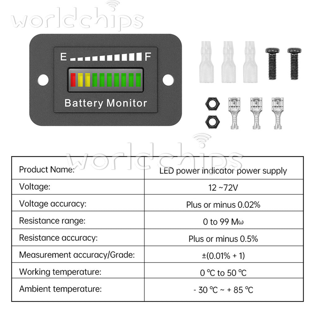 LED Battery Meter Battery Level Monitor Lead-Acid Battery Gauge 12V24V36V48V60V