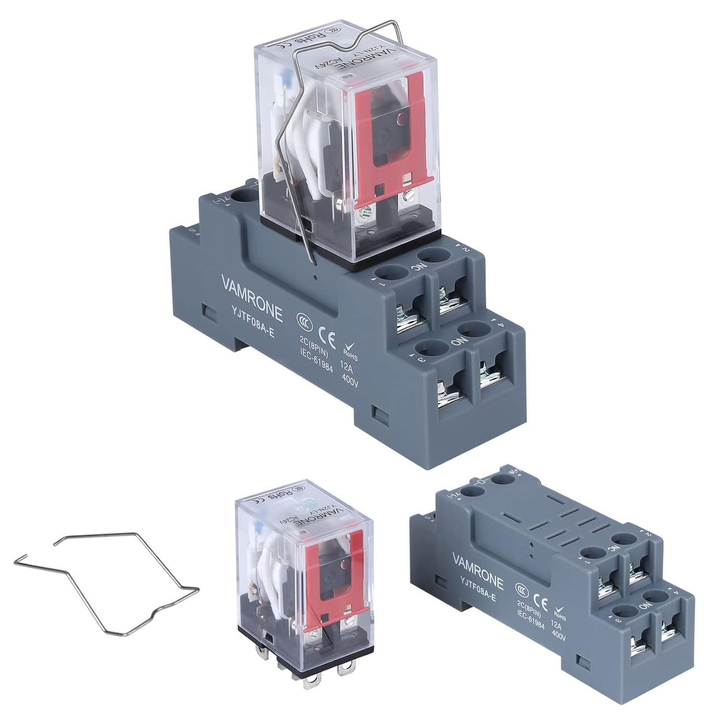 Electromagnetic Power Relay, 8-Pin 10 AMP 24V AC Relay Coil with Socket Base, LE