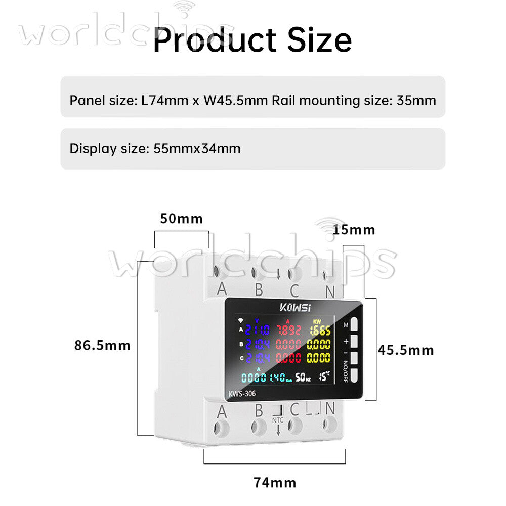 Electricity 3 Phase 4 Wire Energy Meter AC Power DIN Rail Wattmeter Consumption