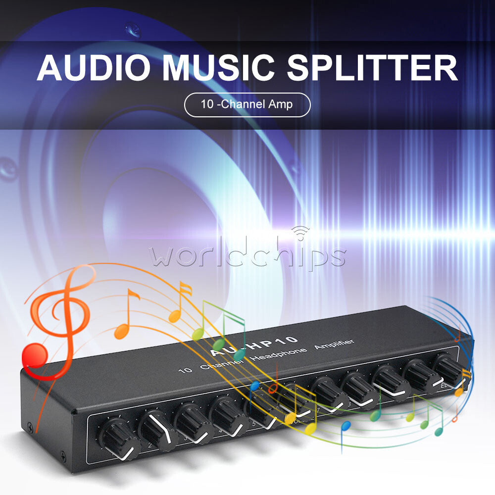 DC12-24V Stereo Headphone Amplifier 1-Channel Input 10-Channel Output Splitter
