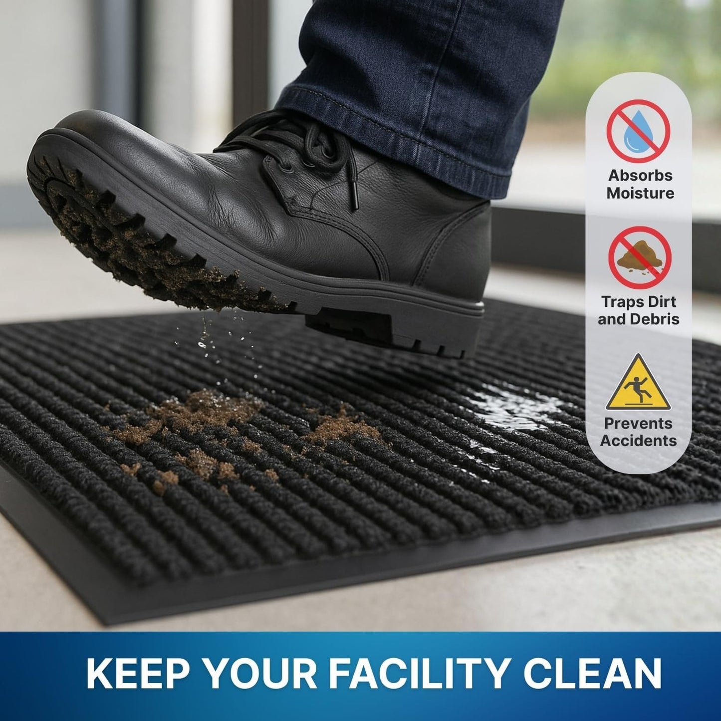 Brush Dry Mat, Heavy-Duty Commercial Door Rug, 4' x 6', Charcoal