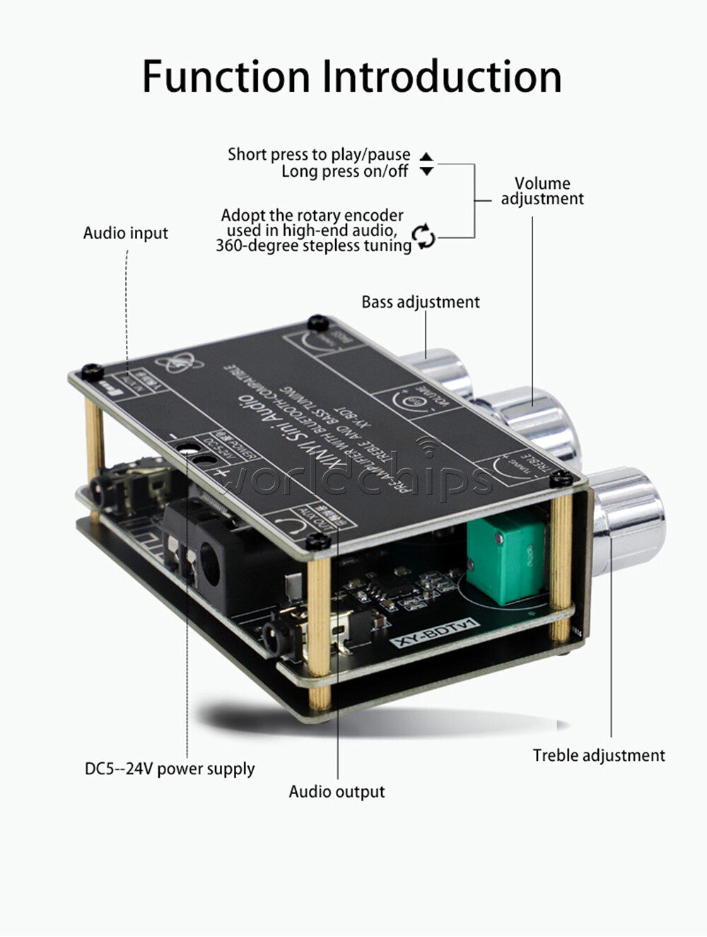Bluetooth Decoder Board 2-Channels Stereo High&Low Tone Pre-stage Tuning Module