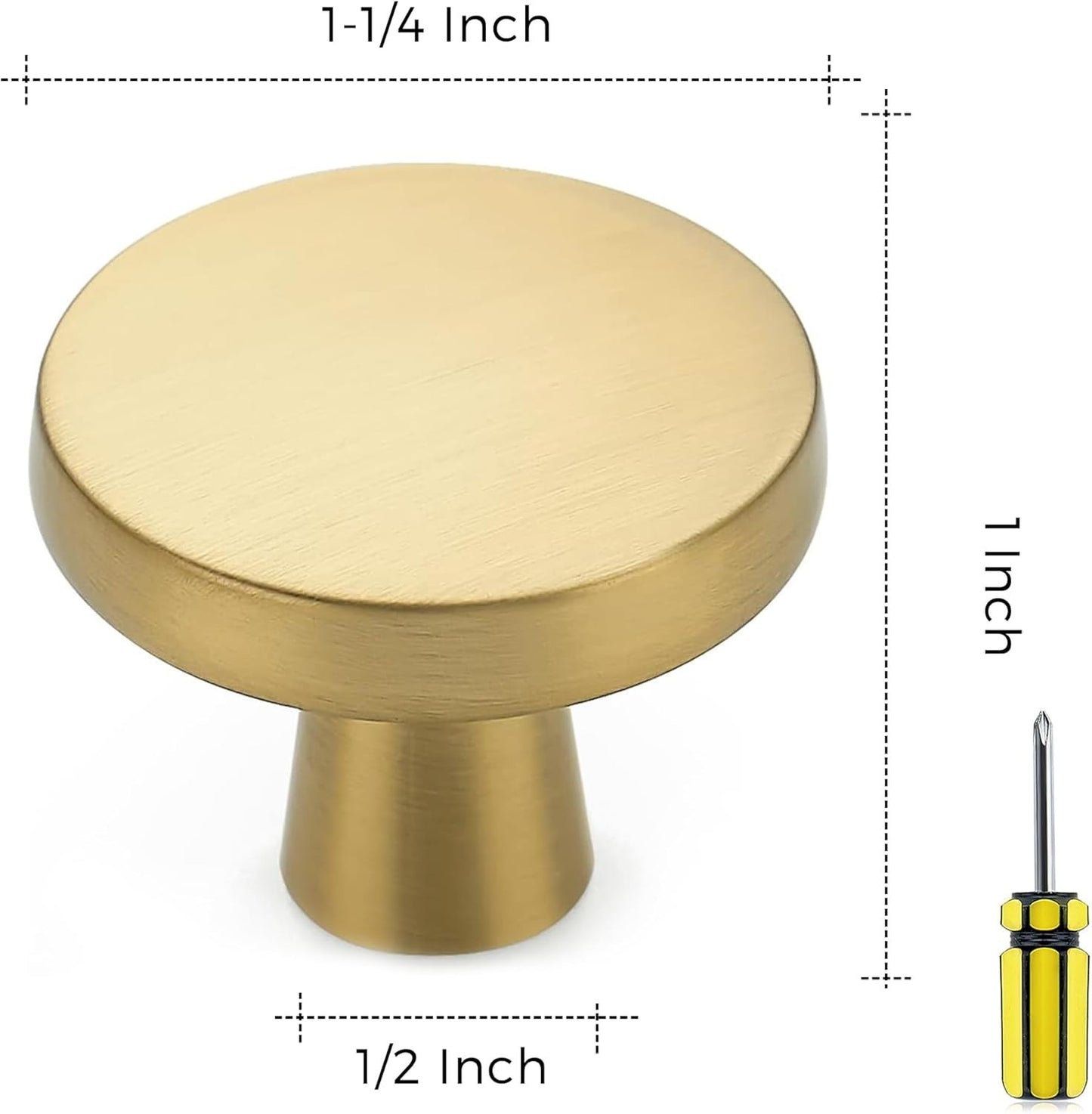 30-Pack Solid Cabinet Knobs, Round Pulls, Brushed Brass Finish