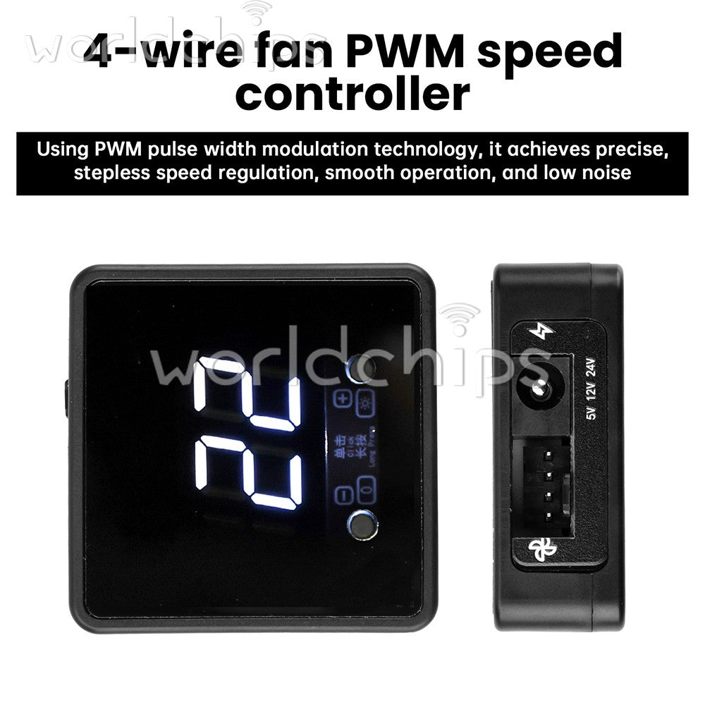 4Pin Fan PWM Speed Controller Digital Display Remote Control DC/Type-C PD QC