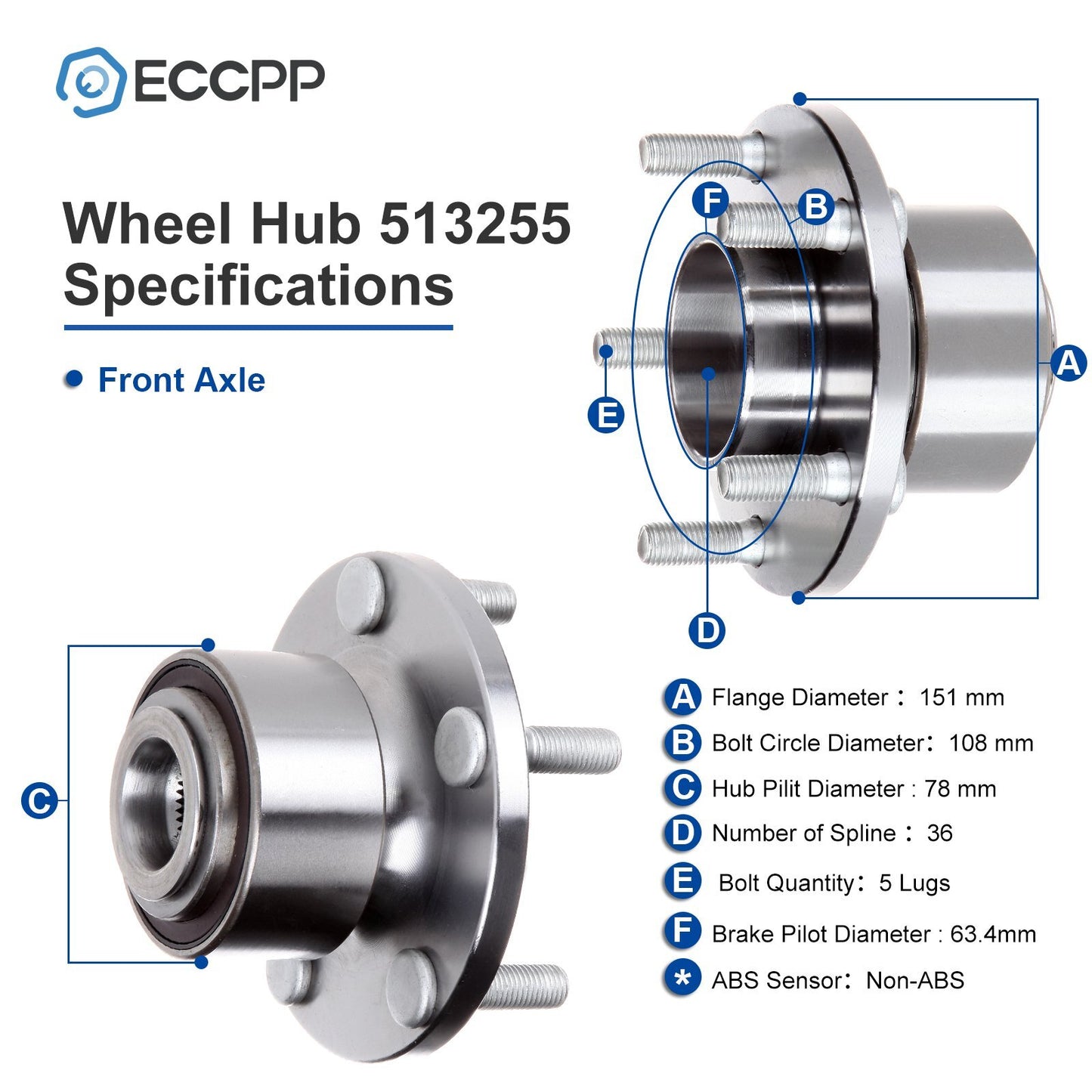 1Pc Wheel Hub Bearing Front For 2007-2013 Volvo C30 C70 2005-2011 S40 V50 5 Lug